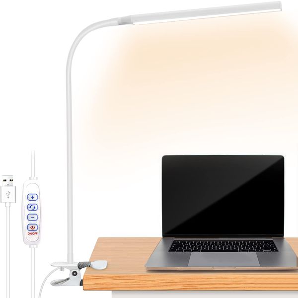 LED Desk Light, Clip Light, 1,300 LM, Ultra Bright, Soft Light Technology, Bright and Glare, Desk Stand, USB Powered, 3 Levels of Adjustment, 10 Levels of Dimming, Extended 18.9 inches (48 cm), 360° Angle Adjustment, Stylish, Compact, Clip-type, LED Readi