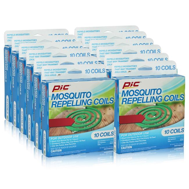 PIC Mosquito Repelling Coils, 10 Count Box, 12 Pack - Mosquito Repellent for Outdoor Spaces - 120 Coils Total