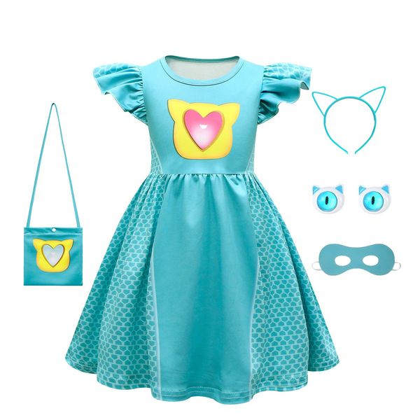 SHELOVESIT Girls Superhero Cosplay Costume Kitties Dress Movie Character Cat Dress Up Outfits - 110cm/4T-5T - Blue