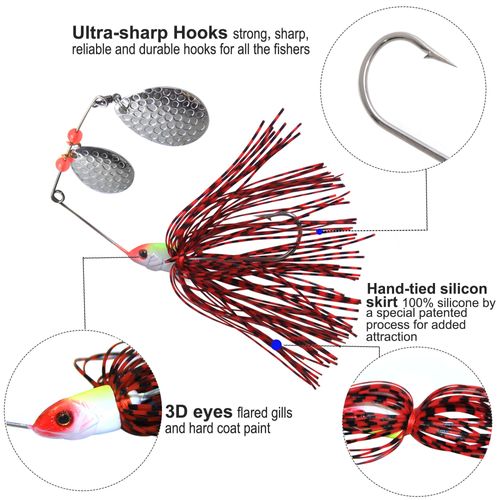 Spinner Baits Fishing Lures Kit, Hard Metal Buzz Bait Jigs Colorado Willow Leaf Spinnerbait Blades Swimbaits Fishing Tackle Spinner Bait for Bass Pike Trout Salmon Fishing (6pcs)