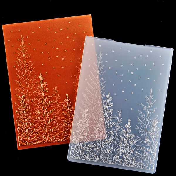 KWELLAM 3D Merry Christmas Snowfall Tree Woodland Background Plastic Embossing Folders for Card Making Scrapbooking and Other Paper Crafts 3080401