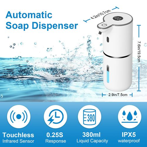 Automatic Liquid Soap Dispenser Touchless, USB Rechargeable Smart Hand Soap Dispenser, 6-Level Adjustable, 12.8oz/380mL Wall Mount for Bathroom Kitchen Dish Soap