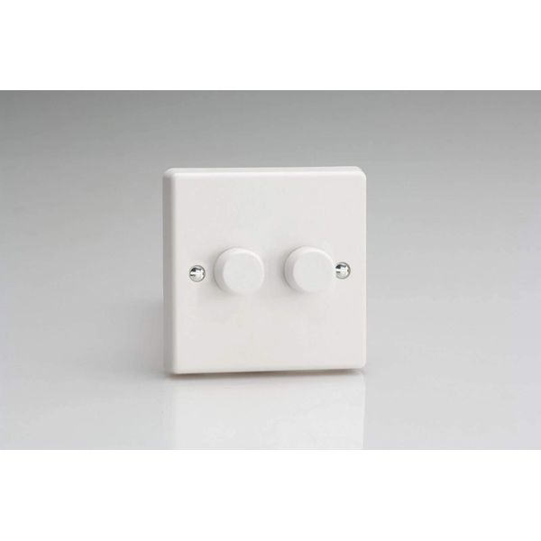 Varilight - 2 Gang 1 or 2 Way 2x400 Watt Push on/Push off Standard Dimmer Switch Classic White Plastic - HQ83W