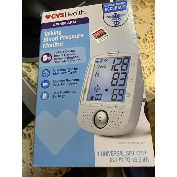 CVS Health Talking Blood Pressure Monitor Upper Arm English Spanish French NIB