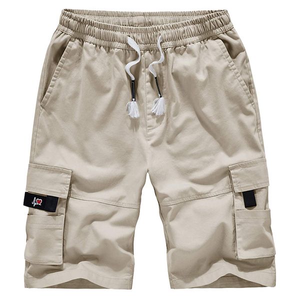 VtuAOL Men's Cargo Shorts Elastic Waist Casual Cotton Shorts with Multi Pockets Beige Asian 6XL/US 38