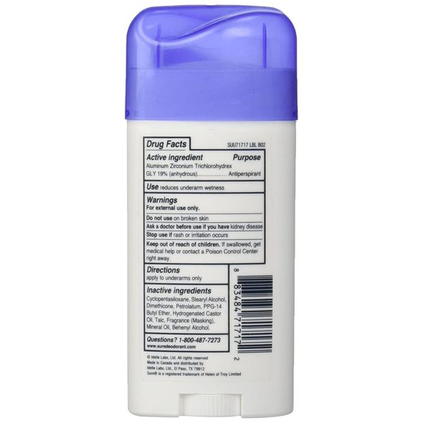 Sure Invisible Solid Deodorant, 2 Count, Reduces Underarm Wetness, Unscented