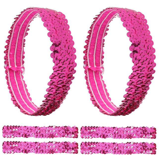 GORGECRAFT 12PCS Sequin Headband Elastic Glow Stretch Sparkle Glitter Fashion Adjustable Hair Band Accessories Set for Women Sports Dance Party Teams Store(Deep Pink)