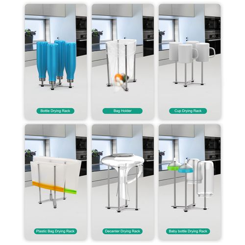 SHILFID Plastic Bag & Bottle Drying Rack, Multifunctional Wine Decanter Holder, Collapsible Countertop Stand