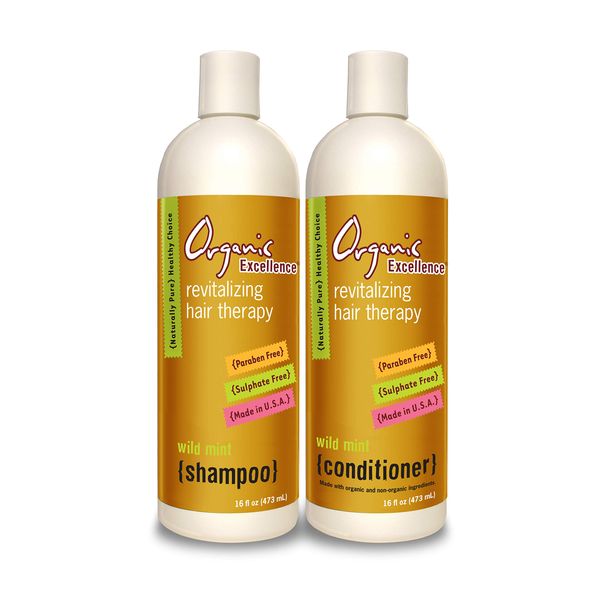 Organic Excellence Wild Mint Shampoo and Conditioner Set Revitalizing Hair Therapy