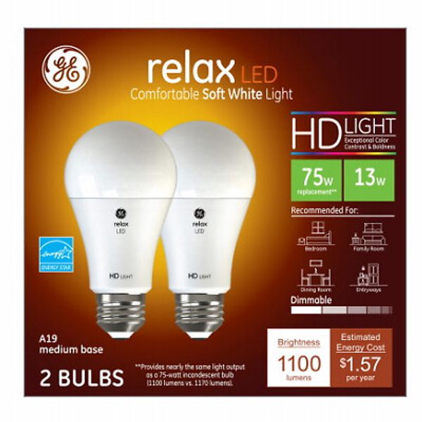 LED Light Bulb Relax HD A19 E26 (Medium) Soft White 75 Watt Equivalence Frosted 