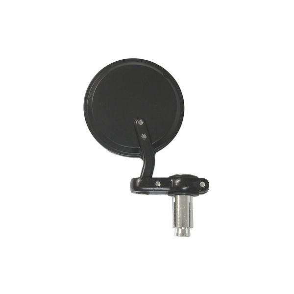 Black bar end motorcycle mirror, round, right hand mirror only, universal fit.