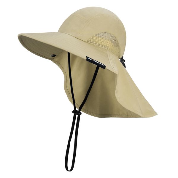 Solaris Sun Hat with Neck Flap, UPF 50 Sun Protection Lightweight Sun Cap for Men Women, Wide Brim Hat for Fishing Hiking Beach Safari, Olive