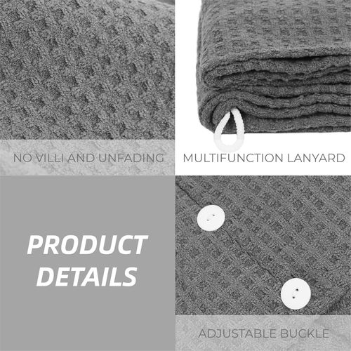 MaopaoBeauty Hair Towel Terry Cloth Absorbent Dry Anti Frizz Twist Plopping Curly Shower for Women Wet Hair 1Pack Grey Waffle Long Hair Head Wraps Quick Dry Hair Drying Towels Button