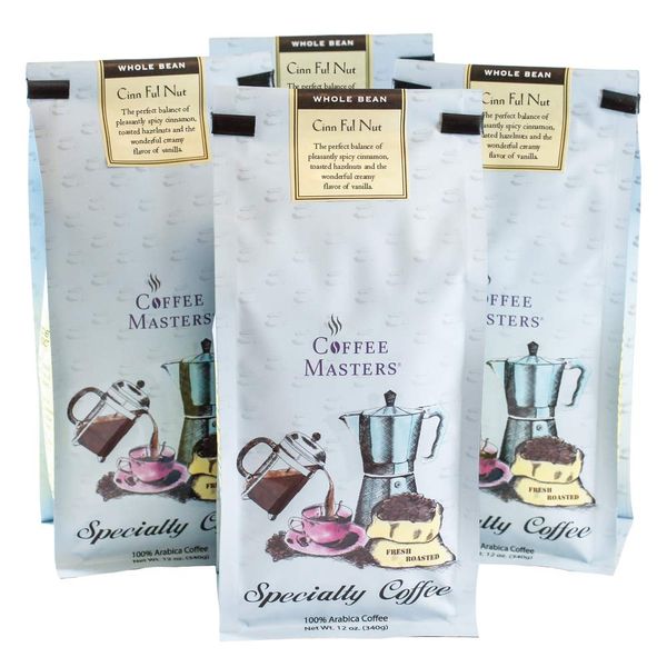 Coffee Masters Flavored Coffee, Cinn Ful Nut, Whole Bean, 12-Ounce Bags (Pack of 4)