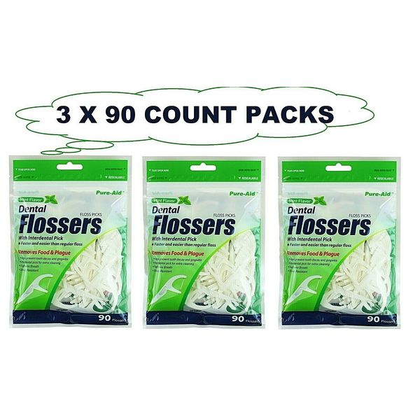 3 X 90 count (270pcs) DENTAL FLOSS Mint Flavored Toothpick Oral Cleaning