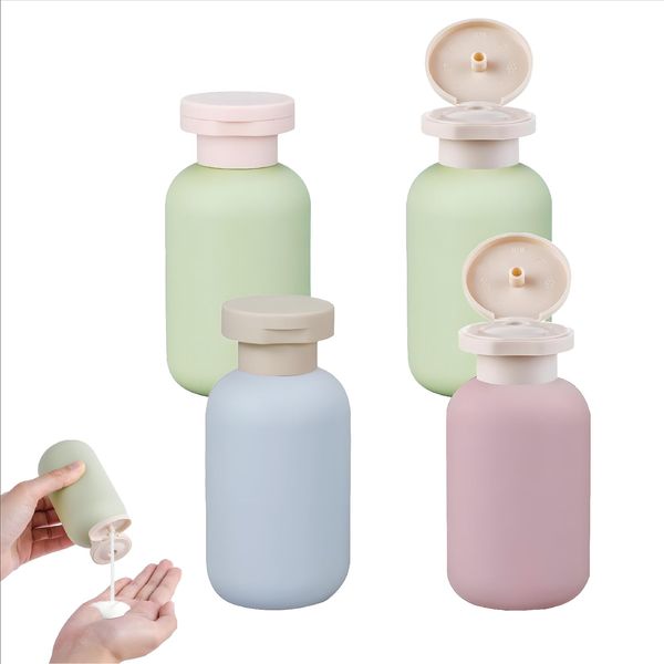 YALiya Pack of 4 Travel Bottles for Filling, Squeeze Bottles Travel Bottles with Label Stickers, Squeeze Bottles with Flip Cap, Many Colours, for Shampoo, Creams, Lotion, Conditioner (100 ml)