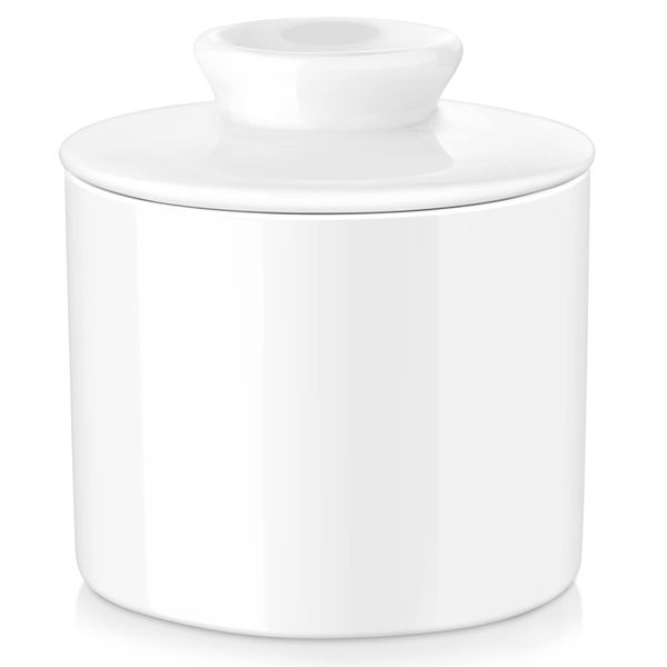 LOVECASA,Butter Keeper Crock - Porcelain French Butter Dish with Lid, Ceramic Butter Container for Soft Butter,White