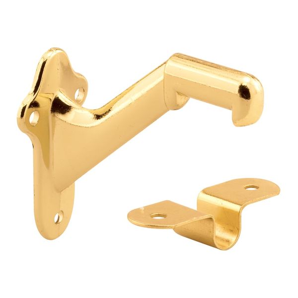 Prime-Line MP9046 Staircase Handrail Support Bracket, Diecast Zinc Construction, Bright Brass-Plated (1 Set)