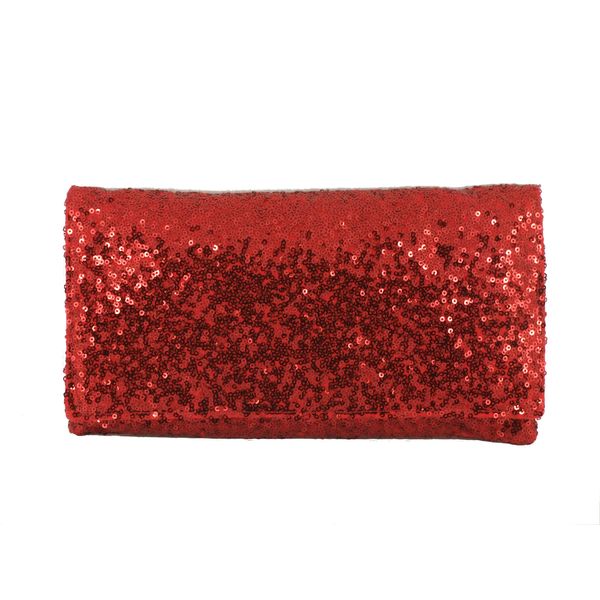 Loni Sparkly Sequin Party Evening Clutch Shoulder Bag, Red, M
