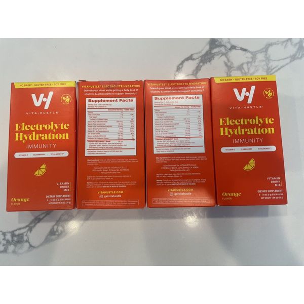 Vita Hustle Electrolyte Hydration: Immunity, Orange 4 Boxes = 24 Sticks New