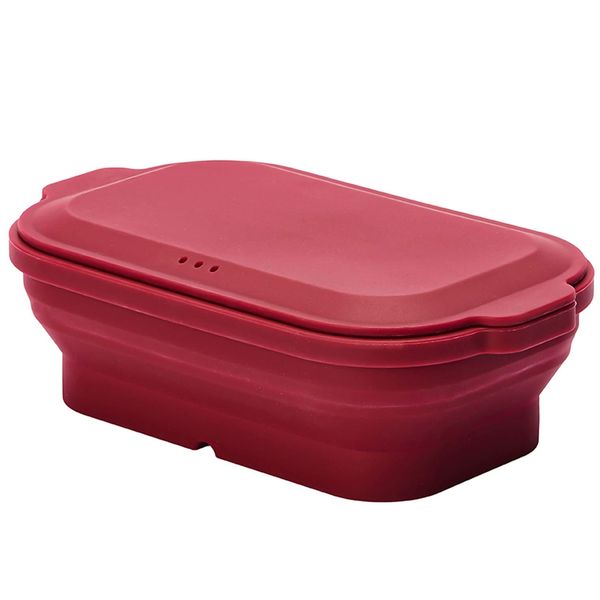 SG-05 tone Silicone Steamer Square Lid for Cooking Microwave Steamer with Recipe Collapsible Dishwasher Safe (Winered)