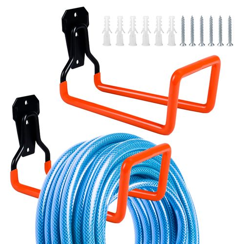 Enenes Garden Hose Holder, Heavy Duty Hose Hanger Wall Mounted, 2 Pack Water Hose Holders for Outside, Metal Hose Reel Sturdy Hooks for Garden (Orange)