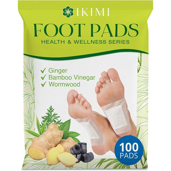 IKIMI 100 Ginger Foot Pads: Natural Herbal Body Stress Relief and Fatigue Remove Foot Patches - Wormwood and Bamboo Vinegar Premium Foot Care for Better Sleep