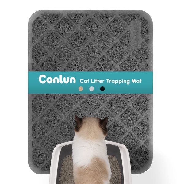 Conlun Cat Litter Mat Litter Trapping Mat, 24" x 17" Premium Durable PVC Grid Mesh with Scatter Control, Non-Slip, Less Waste Cat Litter Box Mat, Soft on Kitty’s Paws, Urine Waterproof