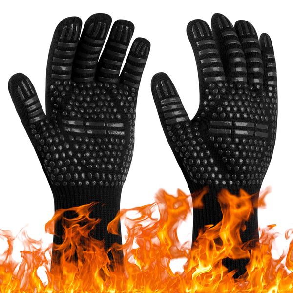 Flintronic Grill Gloves Heat Resistant Fire Resistant Oven Gloves Hand Protection Grill Gloves, 1472°F/800°C Heat Resistant Oven Gloves for Grill, Oven, Cooking, Soldering (Black)