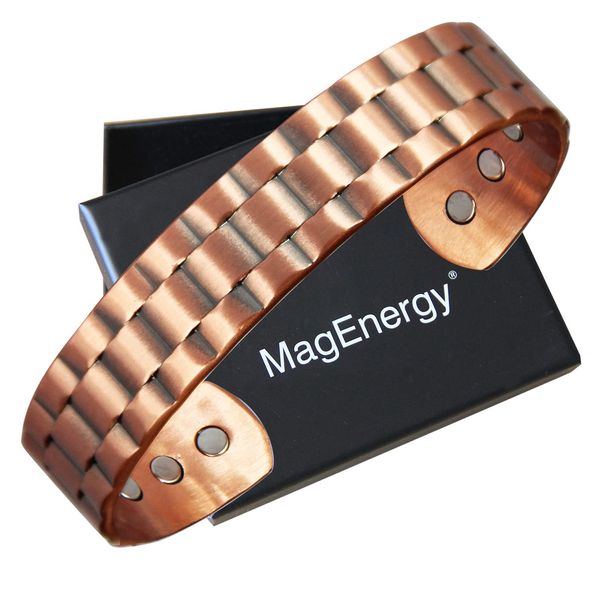 MagEnergy Mens Copper Bracelet 99.9% Pure Copper Magnetic Bracelet with 6 Powerful Magnets with Jewelry Gift Box