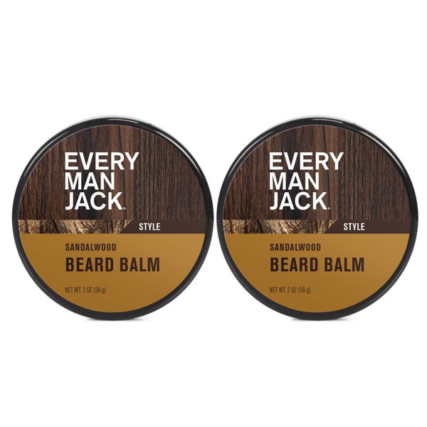 Every Man Jack Beard Balm - Subtle Sandalwood Fragrance - Moisturizes, Protects, and Strengthens Your Beard - Naturally Derived with Tea Tree Oil, Shea Butter, and Jojoba - 2.0-ounce Twin Pack