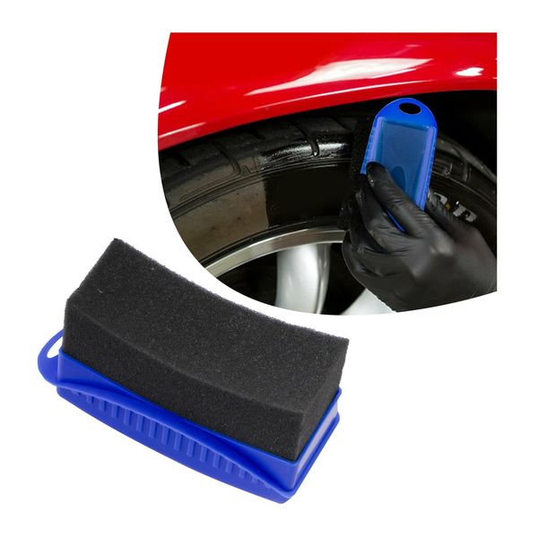 Dickno Tire Dressing Applicator, Car Tire Shine Dressing Applicator Pad with Lid, Auto Tire Wheel Waxing Polishing Sponge, Universal Wheel Shine Tool Accessories for Most Vehicles (Blue, Curved)