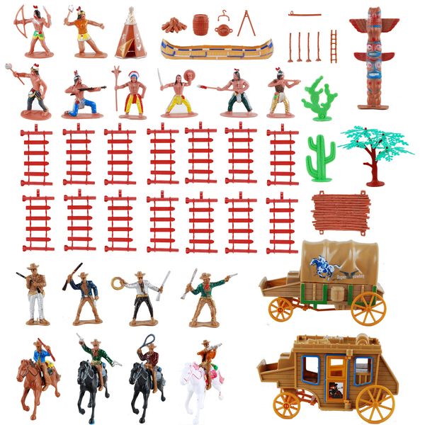 NWFashion 55PCS/Set West Cowboys American Indians Plastic Figure Toys Playset Accessories