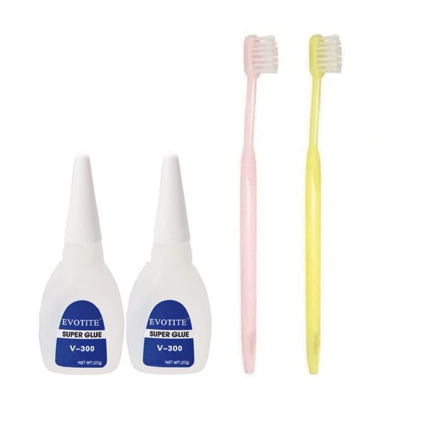 Evotite Super Glue V-300 (Low Viscosity) 0.7 oz (20 g) x 2 + Dental Clinic Handling Toothbrush Etiquette Value Made in Japan x 2