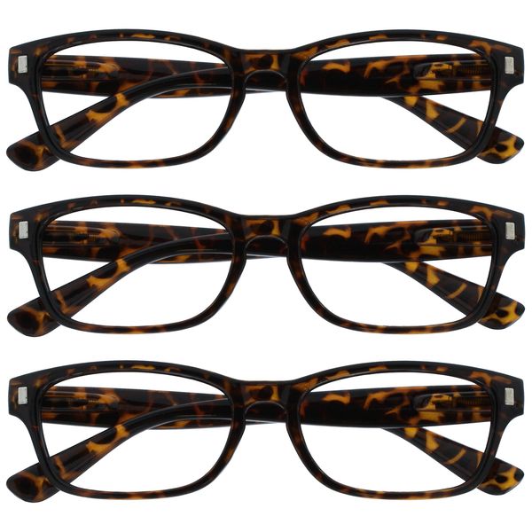 UV Reader Brown Tortoiseshell Reading Glasses Value 3 Pack Mens Womens Spring Hinges UVR3PK010 +2.00