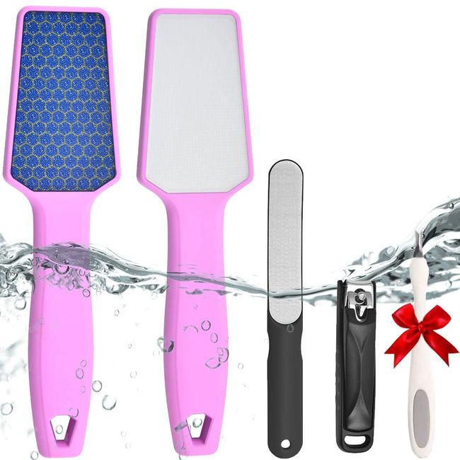 Augcomre Nano Hair Remover and Hard Skin Remover in 1 Set, Glass Callus Remover & Callus Remover Rasp Files for Foot Care (Pink)