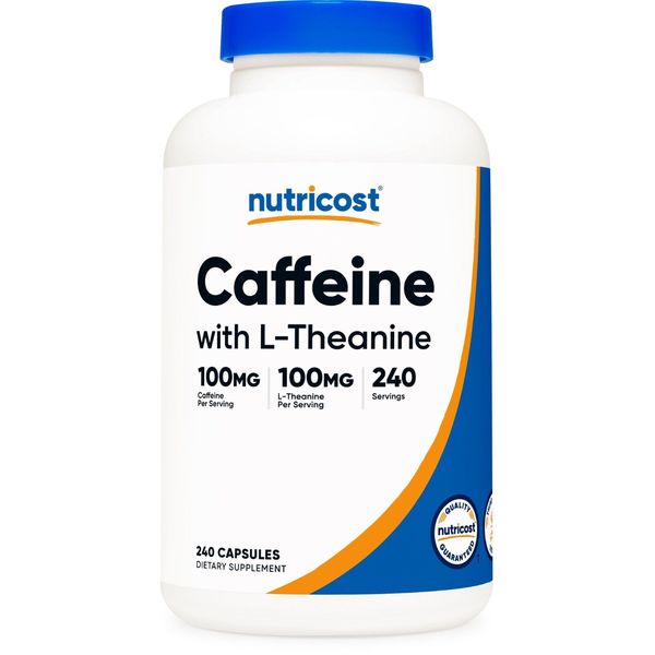 Nutricost Caffeine with L-Theanine, 100mg of Each, 240 Capsules, 240 Servings