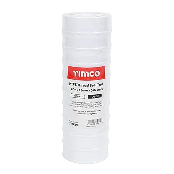 TIMCO PTFE Thread Seal Tape - Plumbing tape - 12m x 12mm - 10 rolls in a pack