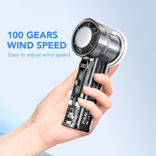 UCLOUDSOME Handheld Portable High Speed Turbo Fan 4.9H Max Cooling Time, 3000mAh Type-C Rechargeable Personal Battery Operated Mini Pocket Fan with 5-Speed for Home/Office/Travel/Outdoor - Black