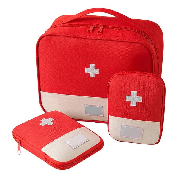 Hsthe Sea 3pcs Empty First Aid Kit Portable Empty Medicine Bag First Aid Box Bag 3 Sizes Waterproof Oxford Cloth Medical Storage Bag for Travel Camping Home Hiking Survival Kit (Red)