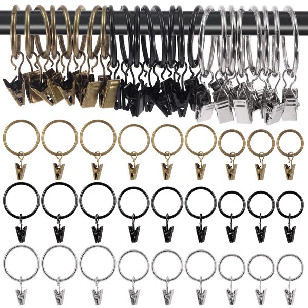 Mardatt 40Pcs Curtain Rings with Clips, 1.18" Interior Diameter Drapery Curtain Clip Rings Shower Curtain Rings Curtain Hooks Hangers Clip Rings for Window Bathroom Home and Kitchen(Bronze)