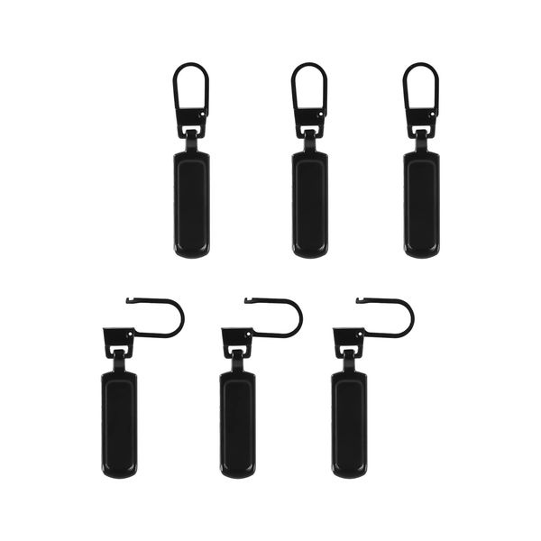 KINBOM 6pcs Zipper Pull Replacement, Upgraded Zipper Pull Repair Tab, Zipper Part Replacement Detachable Metal Zipper Pull for Most Items-Purse Jacket Boots Jeans Coat Suitcase Luggage Dresses (Black)