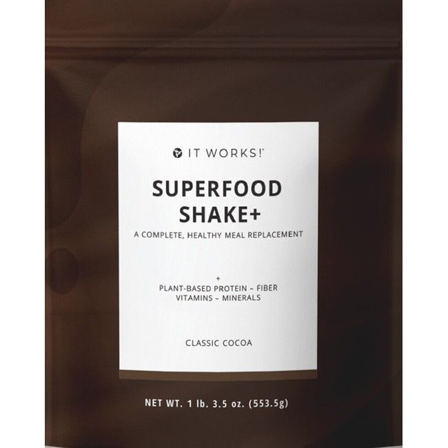 It Works! SUPERFOOD SHAKE+ Classic Cocoa 1lb 3.5 Oz Protein Fiber Vitamins