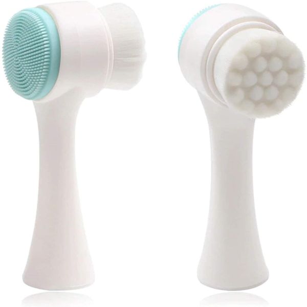 Angzhili 2 in 1 Face Brush, Cleansing and Exfoliating Facial Brush Soft Double Sided Brush Facial Massage Brush Pore Cleansing Facial Skin Care Tool (Blue)