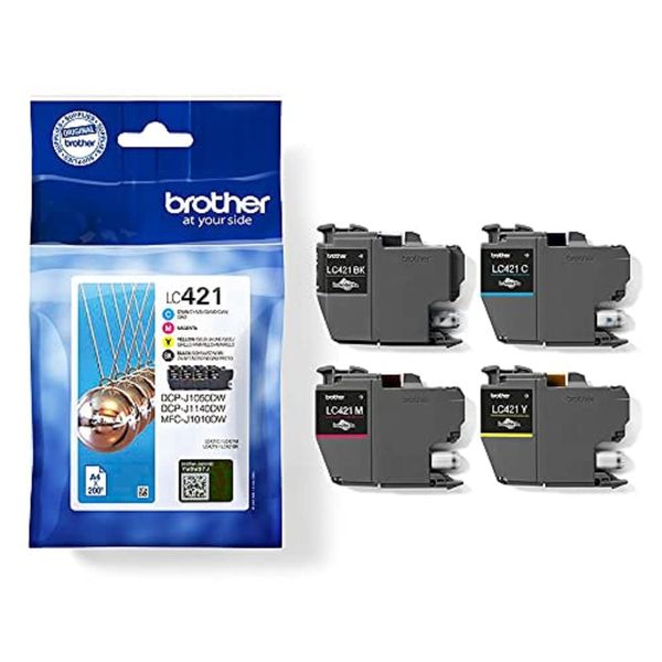 BROTHER, LC-421BK/LC-421C/LC-421M/LC-421Y Inkjet Cartridges, Black/Cyan/Magenta/Yellow, Multi-Pack, Includes 4 x Inkjet Cartridges, Brother Genuine Supplies