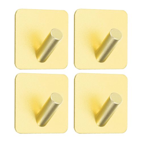uxcell 4Pcs Self Adhesive Towel Hooks, Aluminum Square Slash Heavy Duty Adhesive Hooks Sticky Wall Hooks Towel Hooks for Bathroom, Kitchen, Home and Office(Gold)