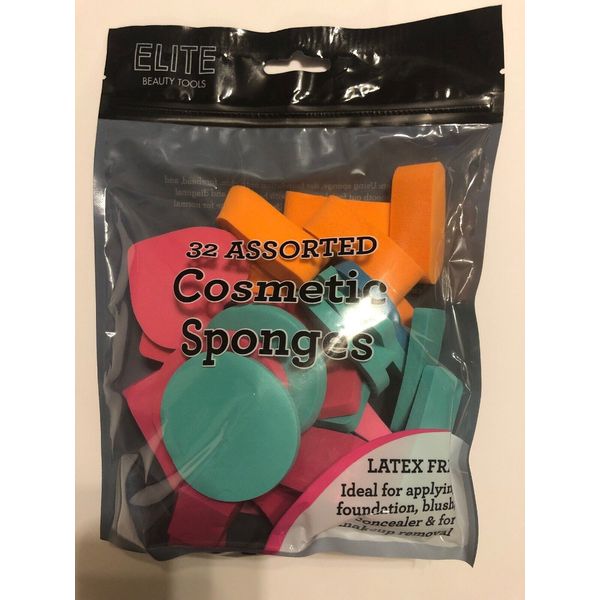 Swissco Elite Cosmetic Sponges Latex Free, 32 Count Assorted