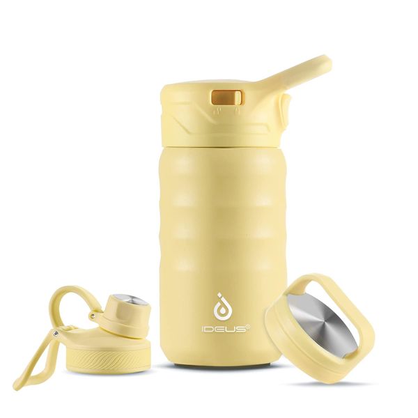 IDEUS Vacuum Insulated Water Bottle, 12 Oz (360 ml) Stainless Steel Double Wall Flask Metal Sports Canteen with Leak-Proof Screw Cap (Light Yellow)