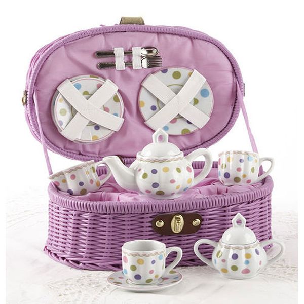 Delton Products Gumdrops Dollies Tea Set in Basket, Large