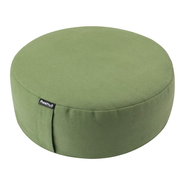 REEHUT Zafu Yoga Meditation Cushion, Round Meditation Pillow Filled with Buckwheat, Zippered Organic Cotton Cover, Machine Washable - 4 Colors and 3 Sizes (Green, 16"x16"x4.5")